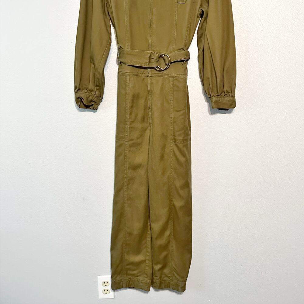 Madewell Tencel Twill Tapered Belted Golden Spinach Jumpsuit Women's Size Large - Picture 4 of 16